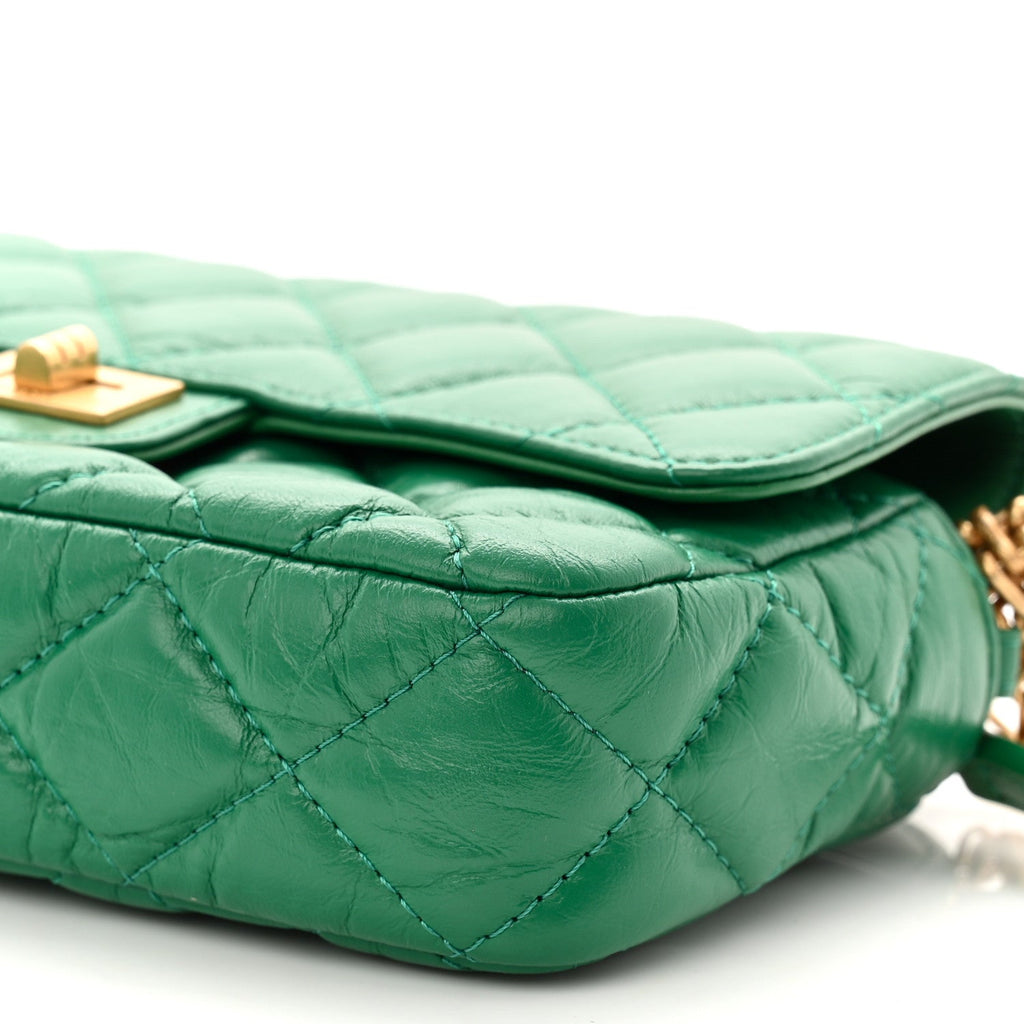 Chanel Aged Calfskin Quilted Reissue 2.55 Phone Holder With Chain Green