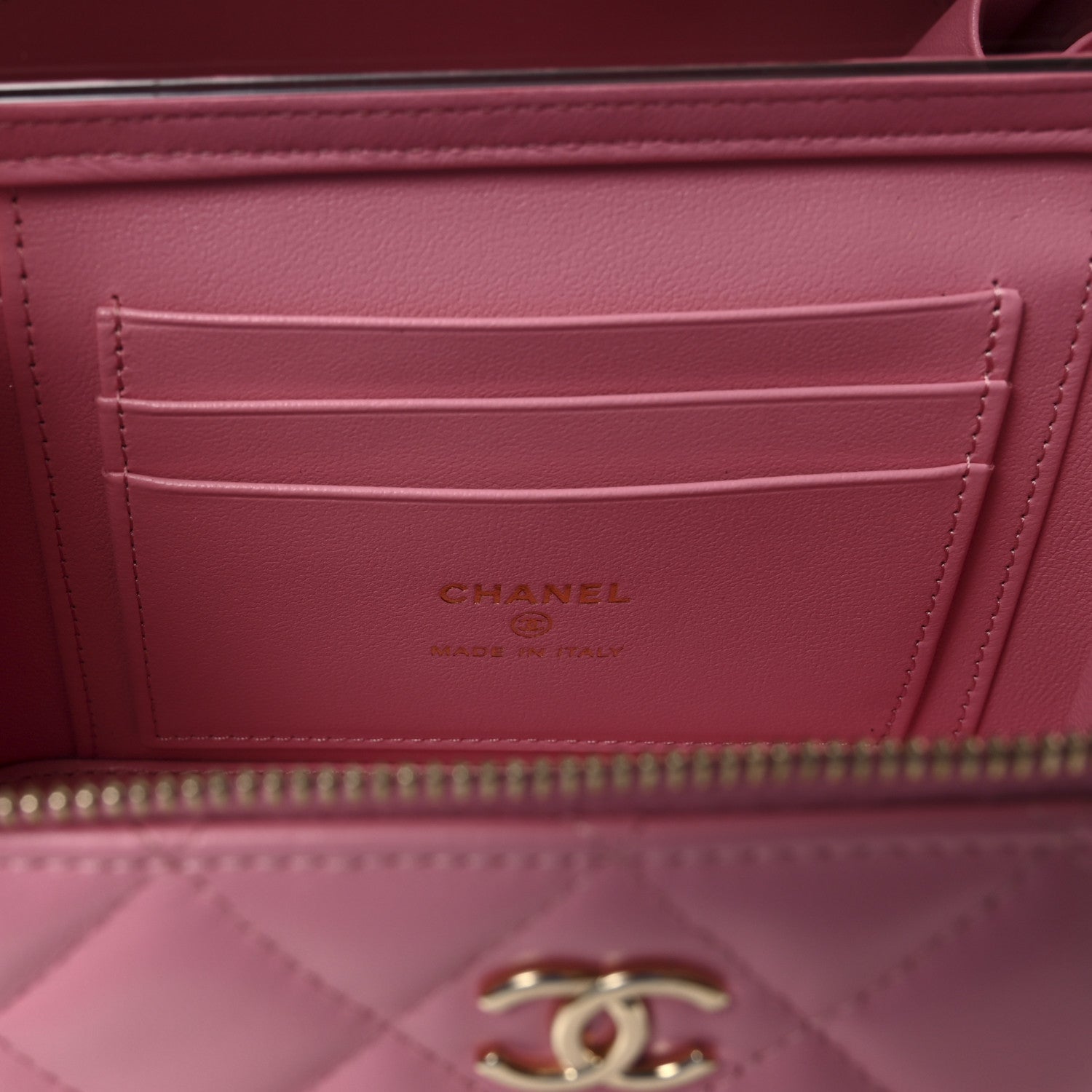 Chanel Lambskin Quilted Small Top Handle Vanity Case With Chain Pink