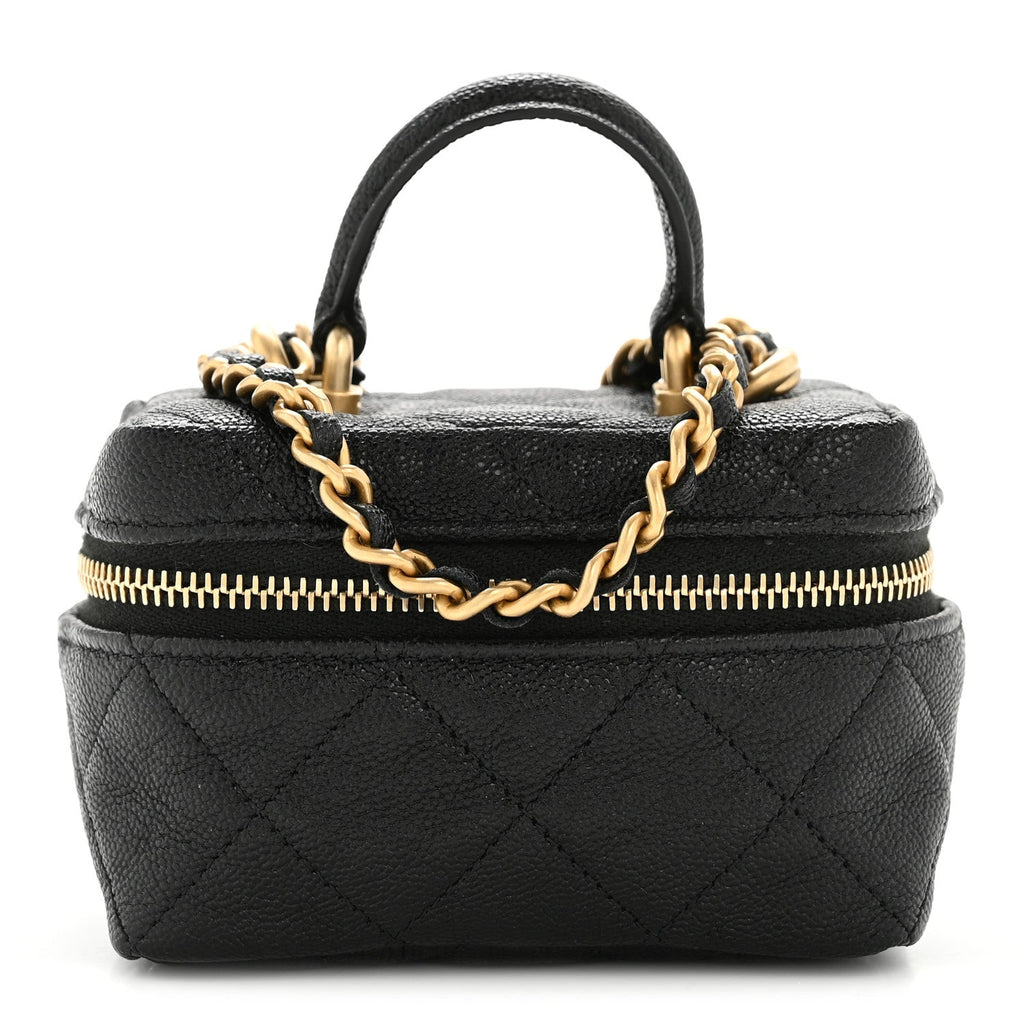 Chanel Caviar Quilted Mini Top Handle Vanity With Chain Black
