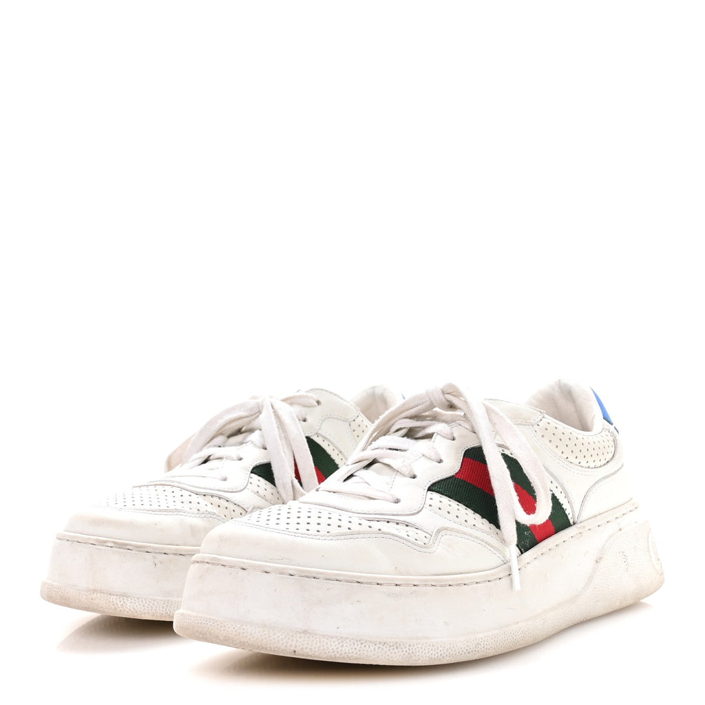Gucci Calfskin Web Mens Ace Sneakers 7 White Blue