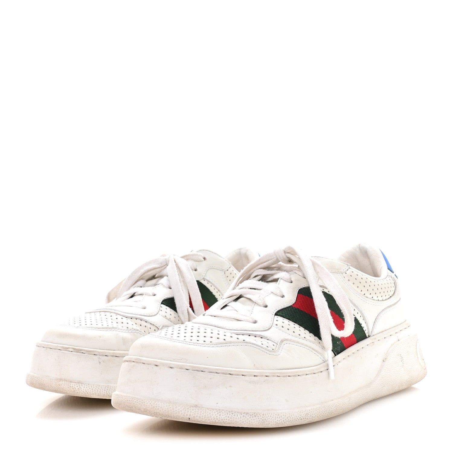 Gucci Calfskin Web Mens Ace Sneakers 7 White Blue