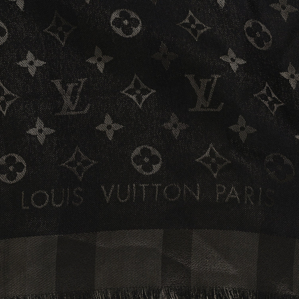 Louis Vuitton Silk Lurex Wool So Shine Monogram Shawl Black