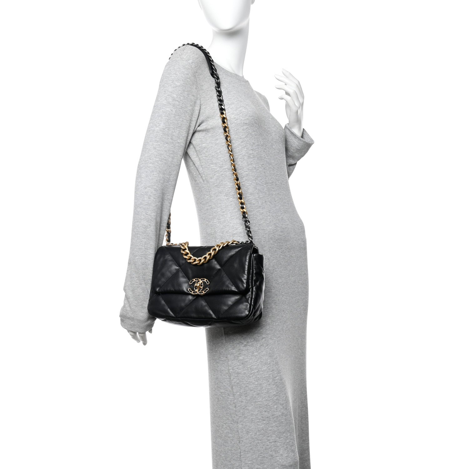 Chanel Shiny Goatskin Quilted Medium Chanel 19 Flap Black