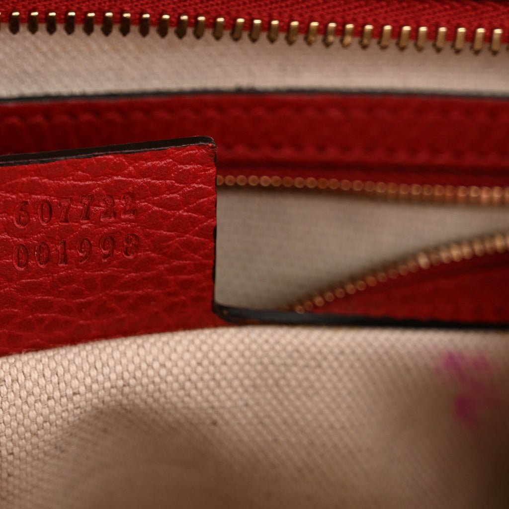 Gucci Dollar Calfskin Medium Soho Top Handle Satchel Hibiscus Red