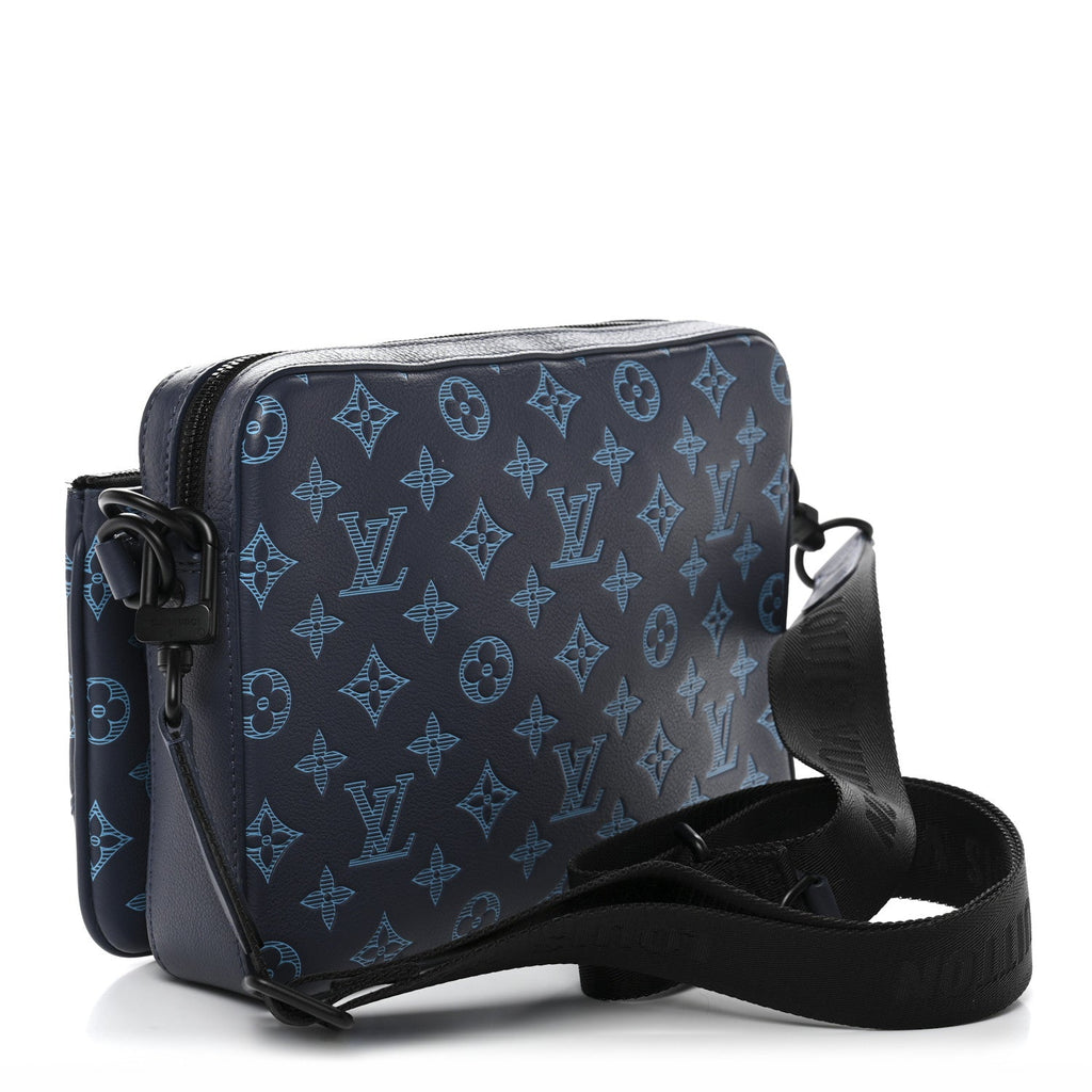Louis Vuitton Calfskin Monogram Shadow Trio Messenger Navy River Blue