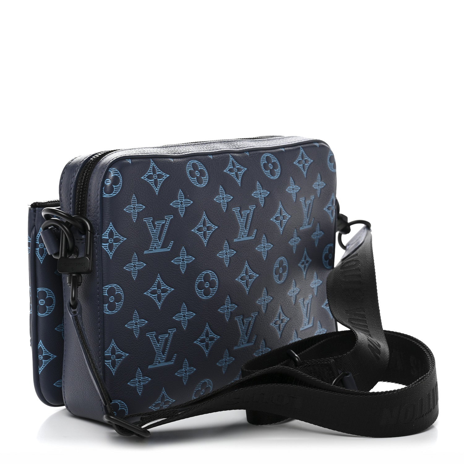 Louis Vuitton Calfskin Monogram Shadow Trio Messenger Navy River Blue