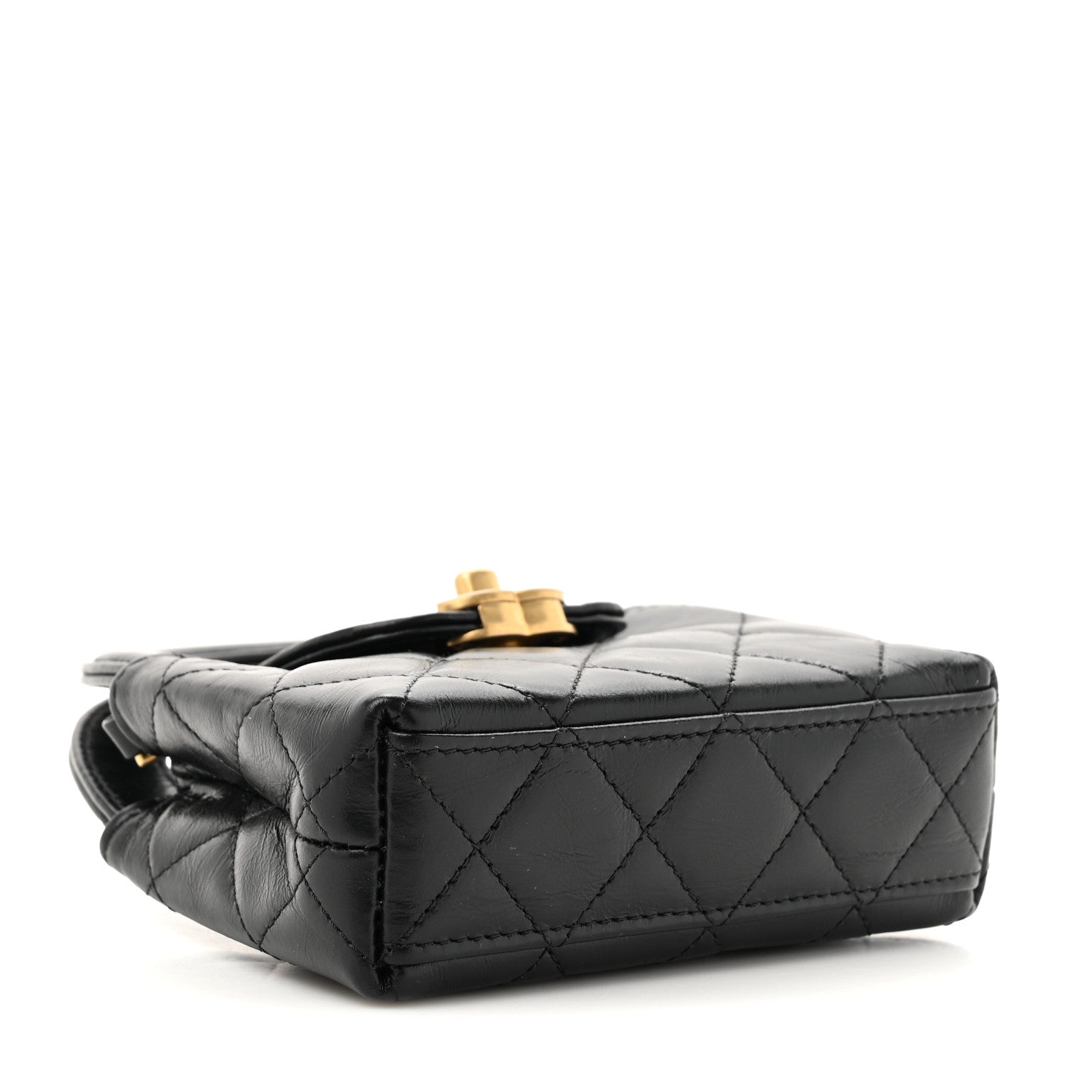 Chanel Shiny Aged Calfskin Quilted Mini Nano Kelly Shopper Black
