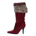 Chanel Suede Fur Fold Over Boots 37 Red