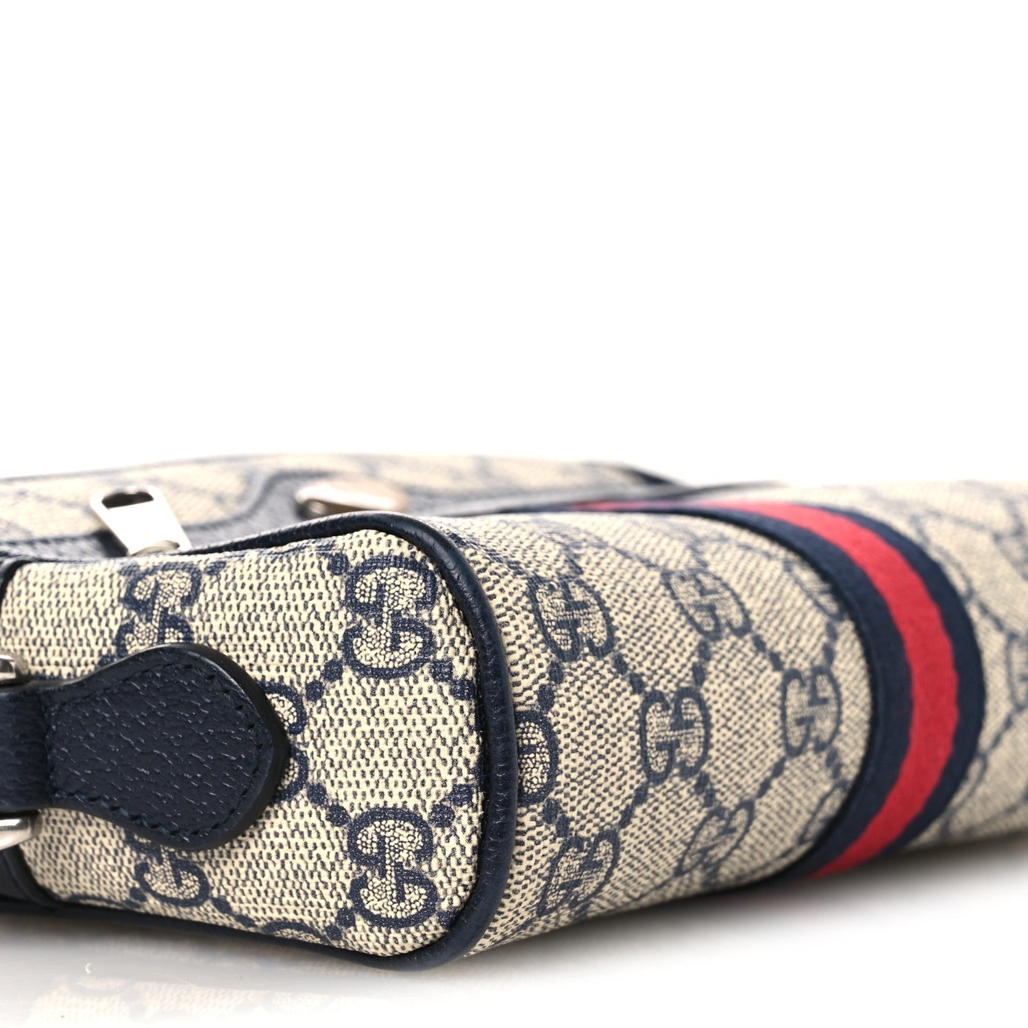 Gucci GG Supreme Monogram Textured Dollar Calfskin Web Mini Ophidia Shoulder Bag Beige Blue