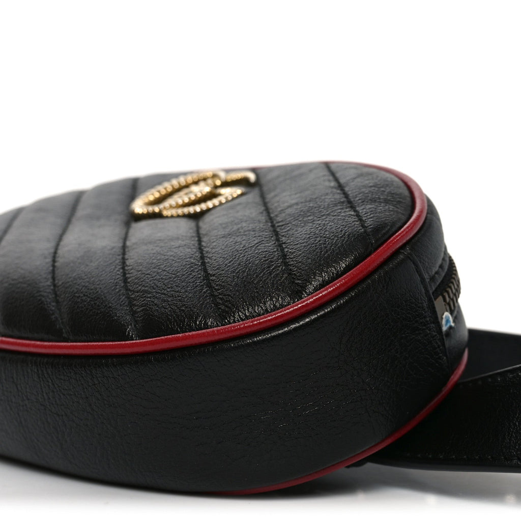 Gucci Azalea Calfskin Matelasse Diagonal Torchon GG Marmont Belt Bag 75 30 Black Romantic Cerise