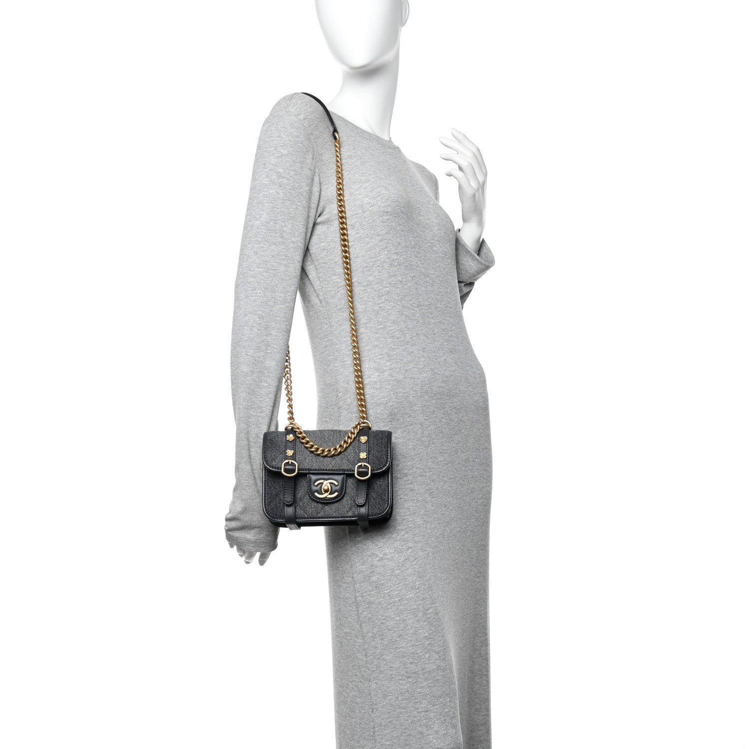 Chanel Denim Quilted Mini Flap Grey