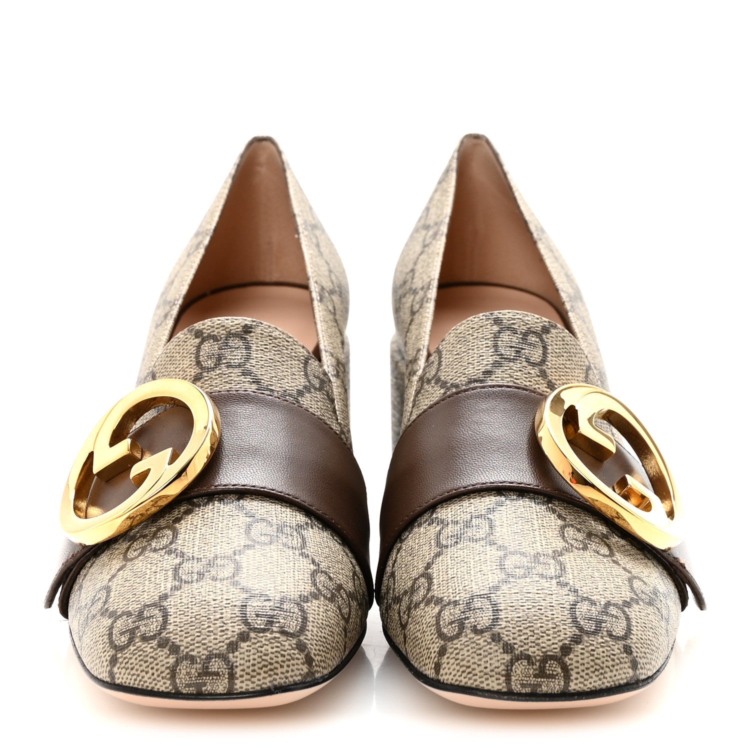 Gucci GG Supreme Monogram Malaga Kid Blondie Pumps 35.5 Beige Ebony New Acero