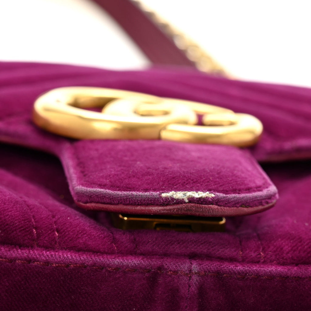 Gucci Velvet Matelasse Small GG Marmont Shoulder Bag Fuchsia Violet Cyclamen