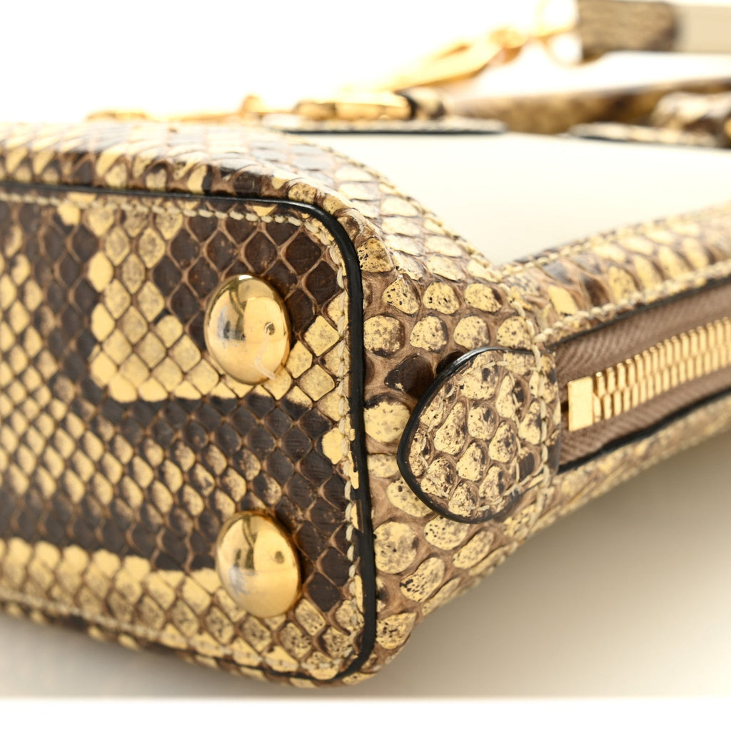 Gucci Snakeskin Boarded Plutone Calfskin Mini Horsebit 1955 Top Handle Bag White Multicolor
