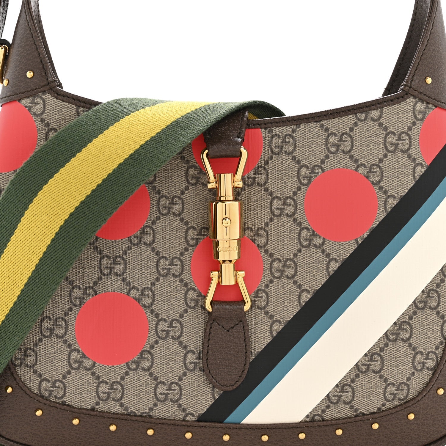 Gucci GG Supreme Monogram Web Geometric Small Jackie 1961 Beige Multicolor Brown Sugar