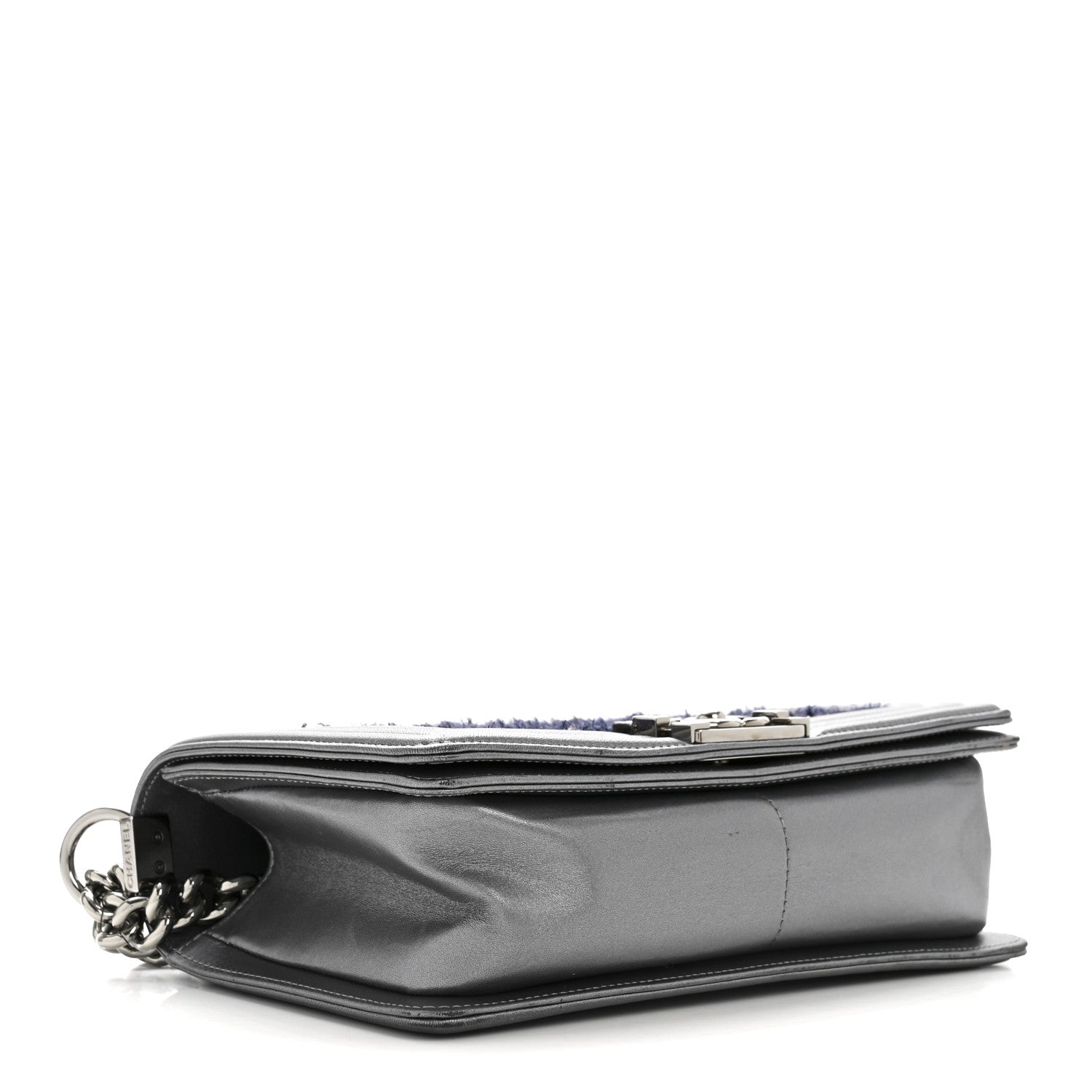 Chanel Tweed Metallic Lambskin Medium Boy Flap Silver