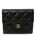Caviar Quilted Compact Flap Wallet Black