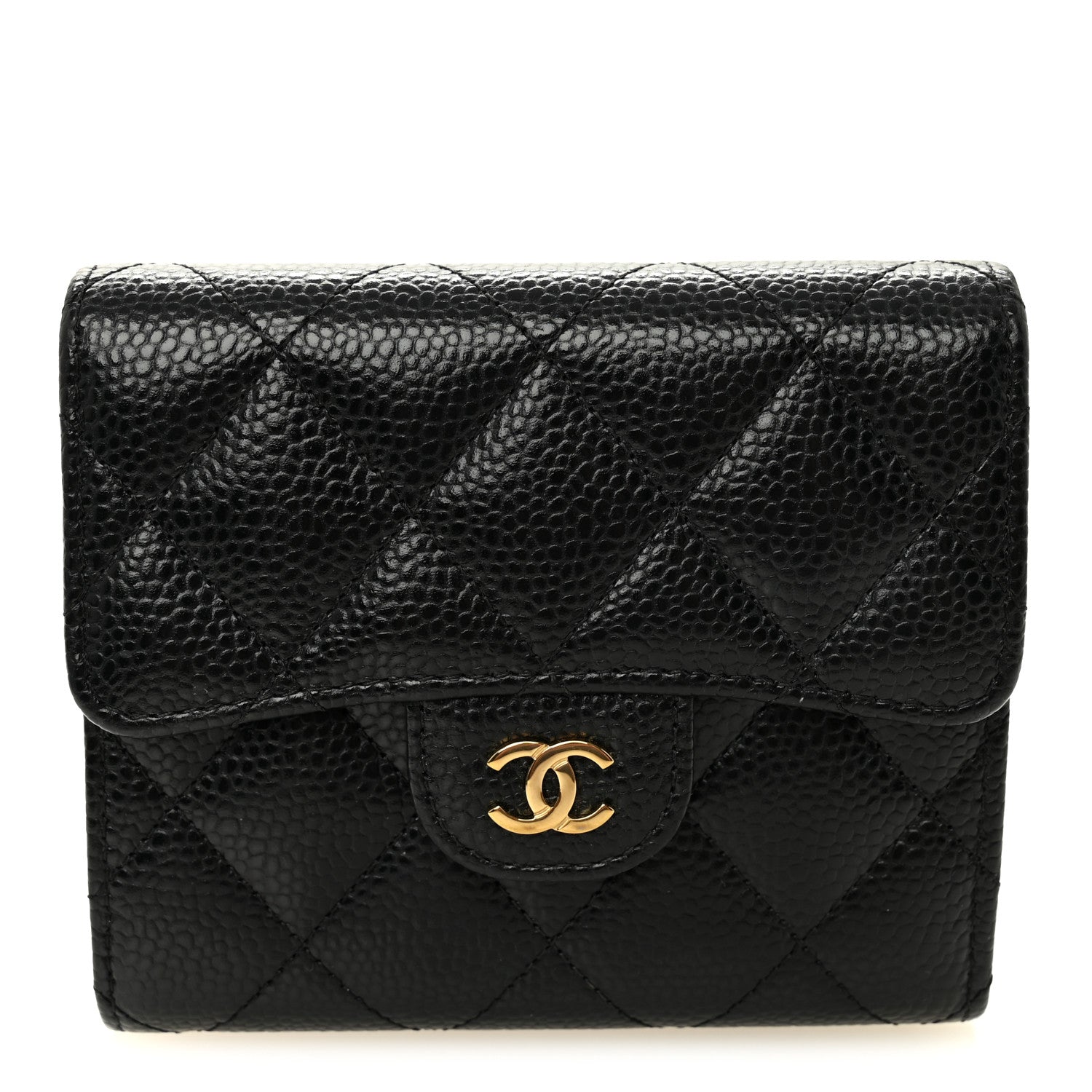 Caviar Quilted Compact Flap Wallet Black