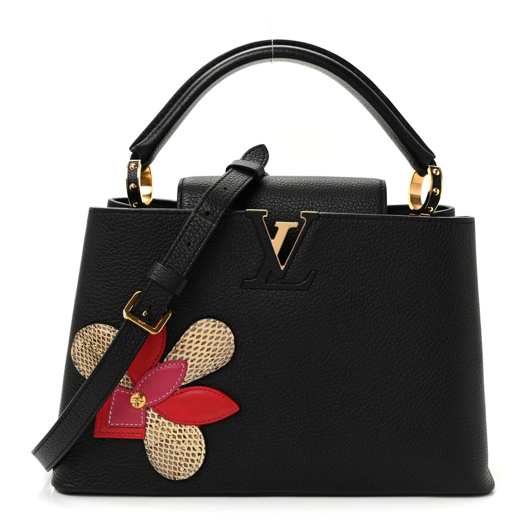 Louis Vuitton Taurillon Snakeskin Iris Blossom Capucines PM Black