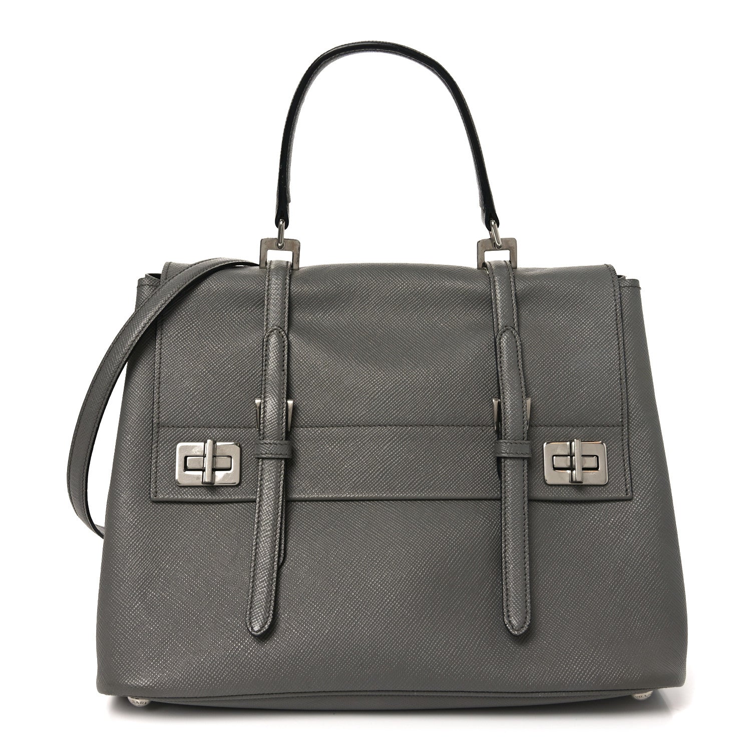 Prada Saffiano Cuir Convertible Top Handle Tote Marmo