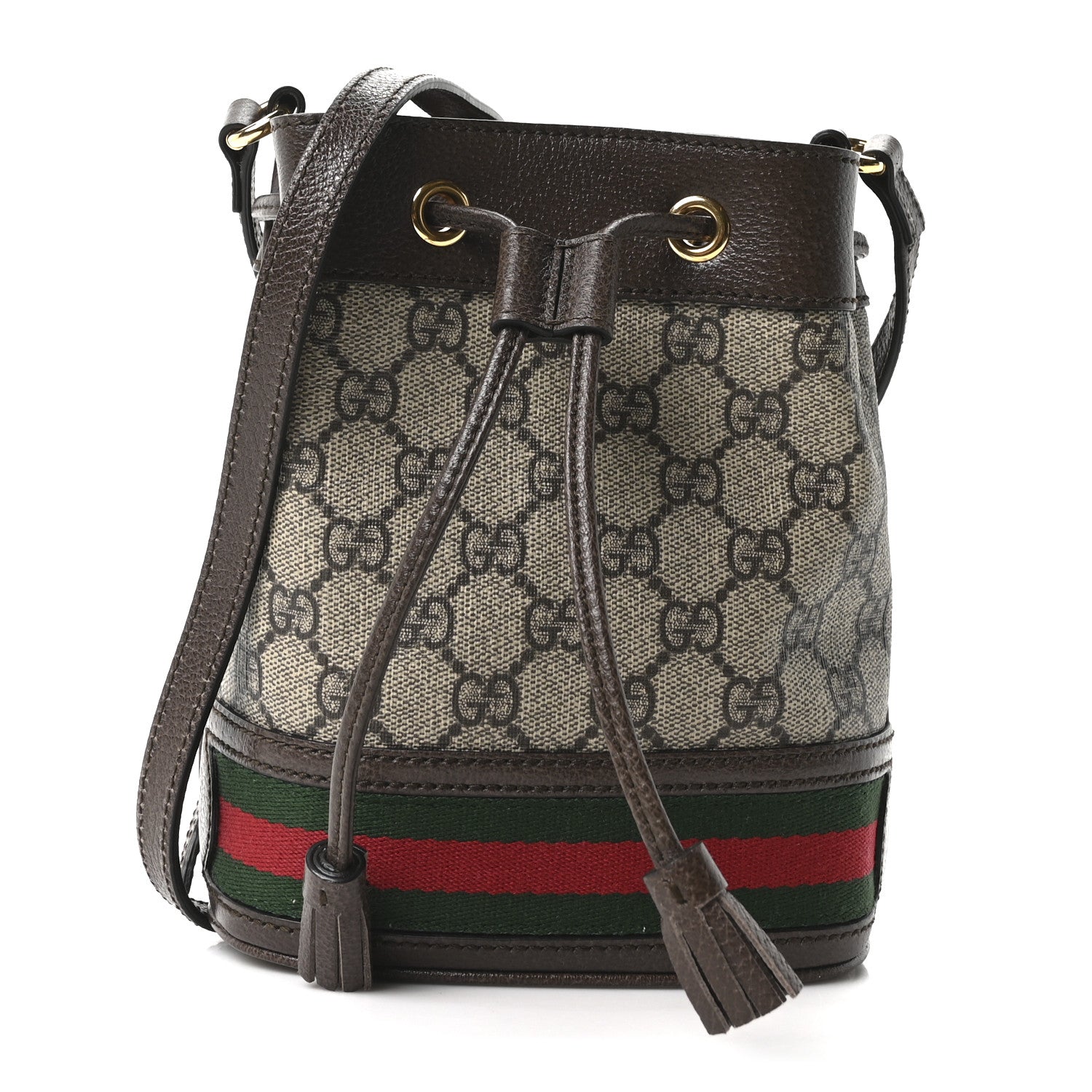 Gucci GG Supreme Monogram Web Mini Ophidia Bucket Bag Brown