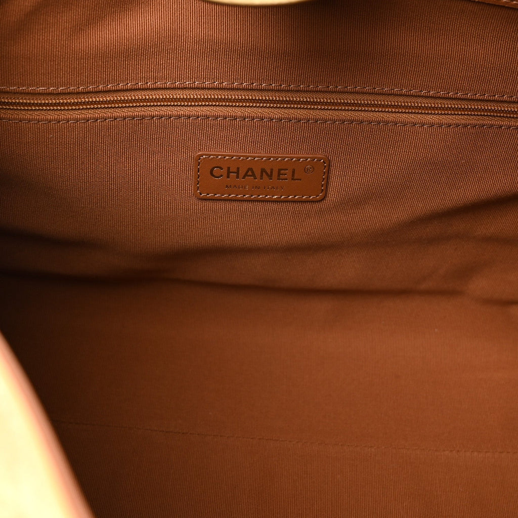Chanel Suede Calfskin Shiny Lambskin Quilted Small Coco Base Shopping Bag Beige Brown
