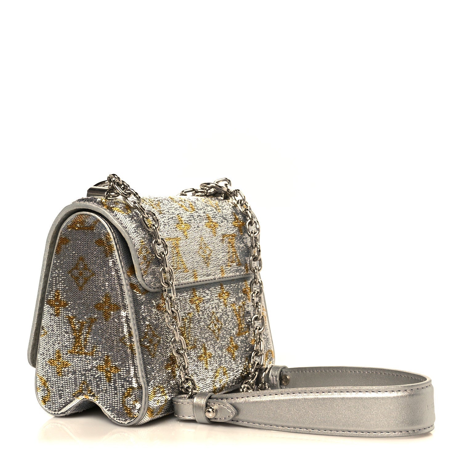 Louis Vuitton Sequins Monogram Twist Shoulder Bag PM Gold Silver