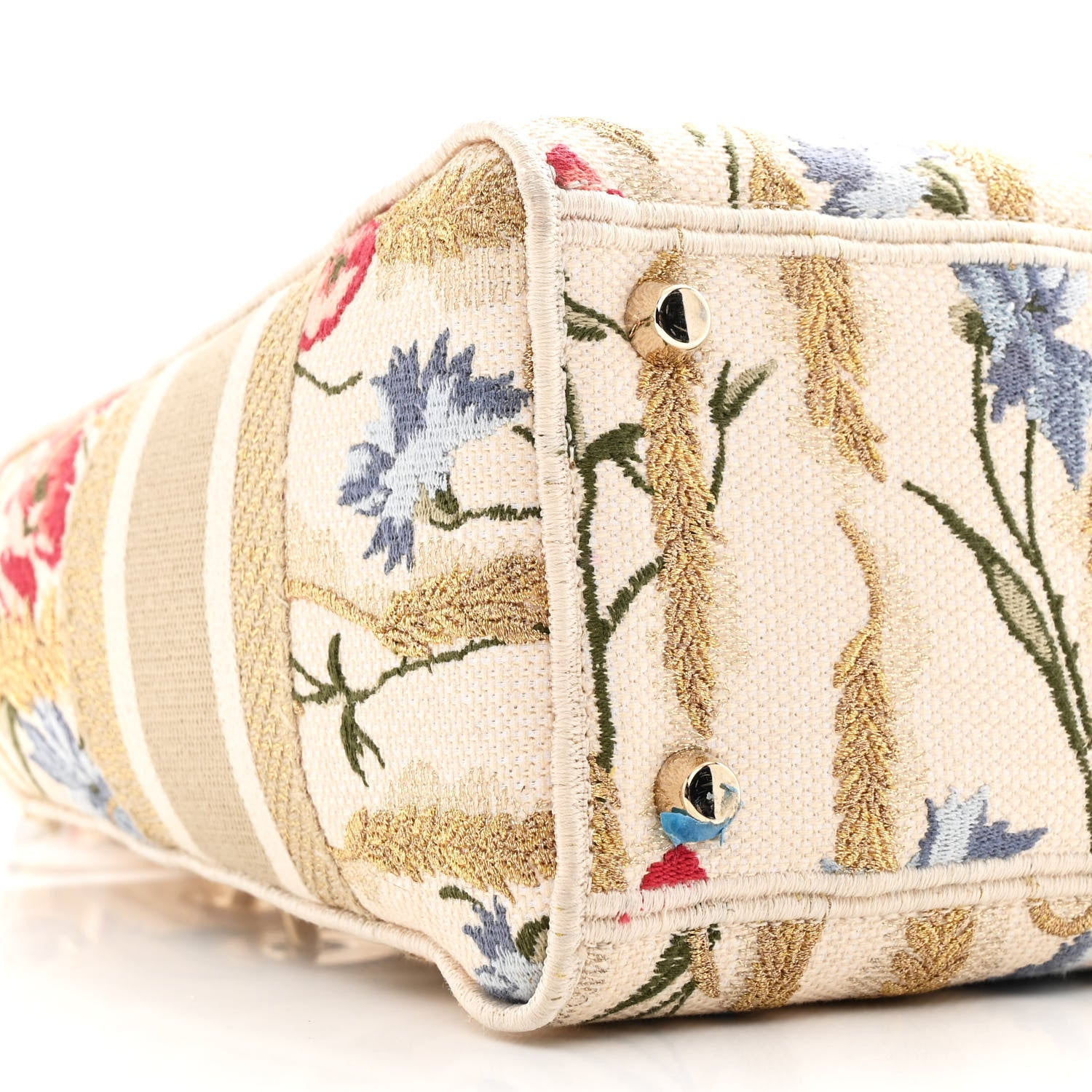 Christian Dior Canvas Embroidered Hibiscus Printed Medium Lady D-Lite Beige Multicolor