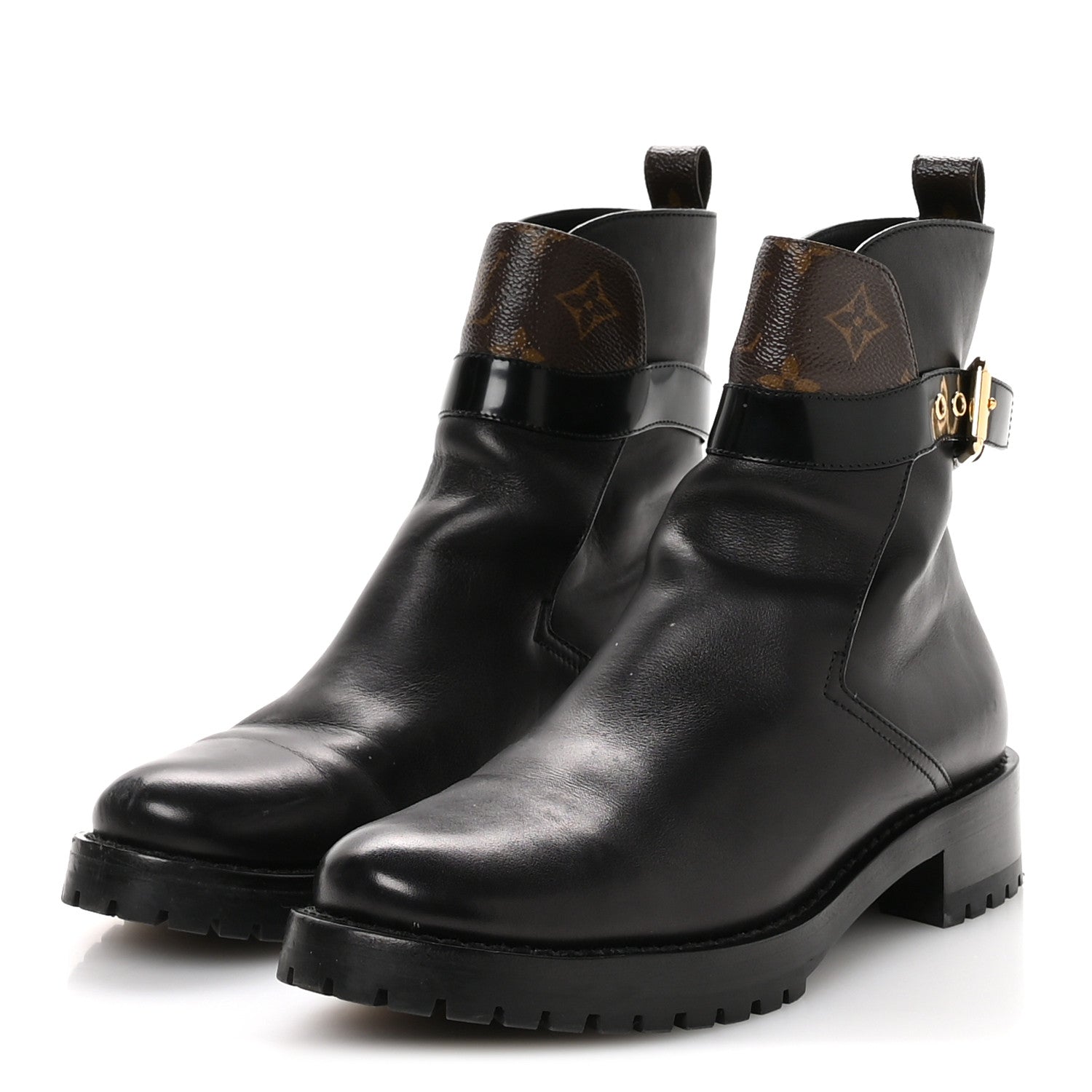 Louis Vuitton Calfskin Monogram Discovery Flat Ankle Boots 38 Black