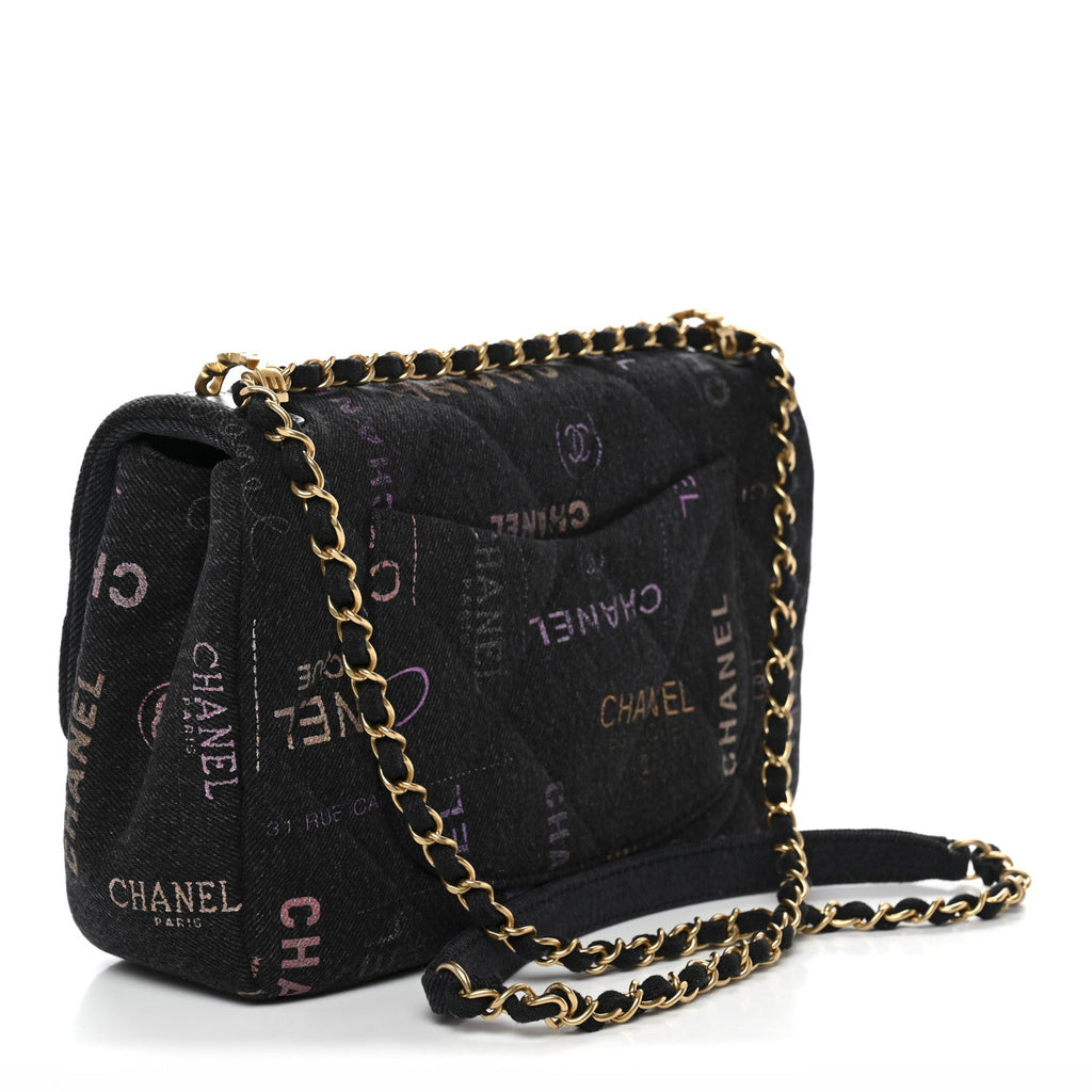 Chanel Denim Quilted Denim Mood Large Flap Black Multicolor