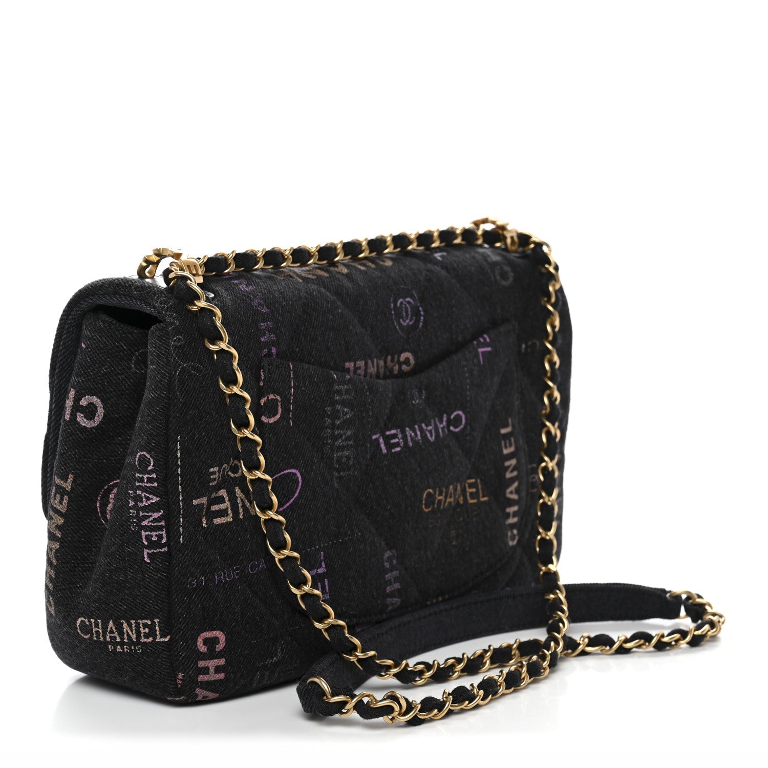 Chanel Denim Quilted Denim Mood Large Flap Black Multicolor