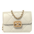 Chanel Calfskin Strass Quilted Clutch With Chain Flap Light Grey