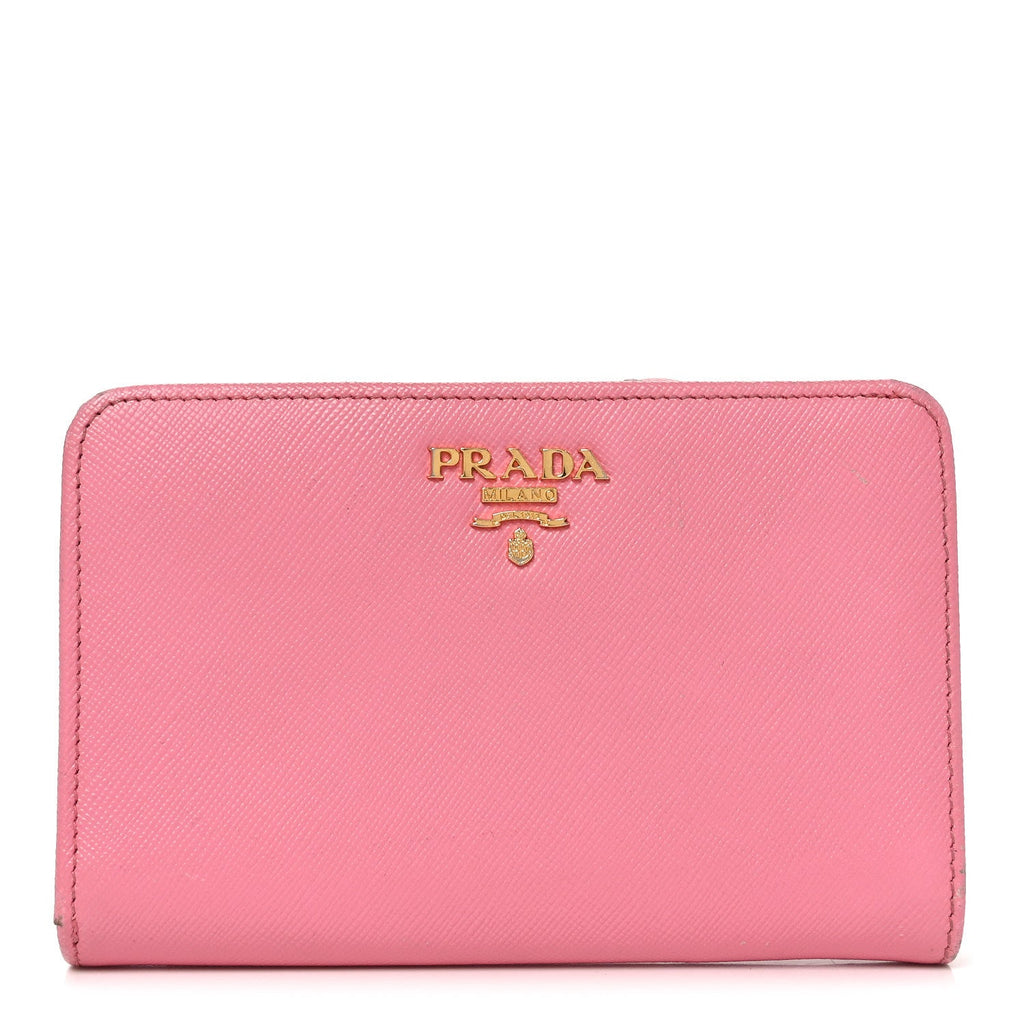 Prada Saffiano Metal Compact Wallet Peonia Petalo