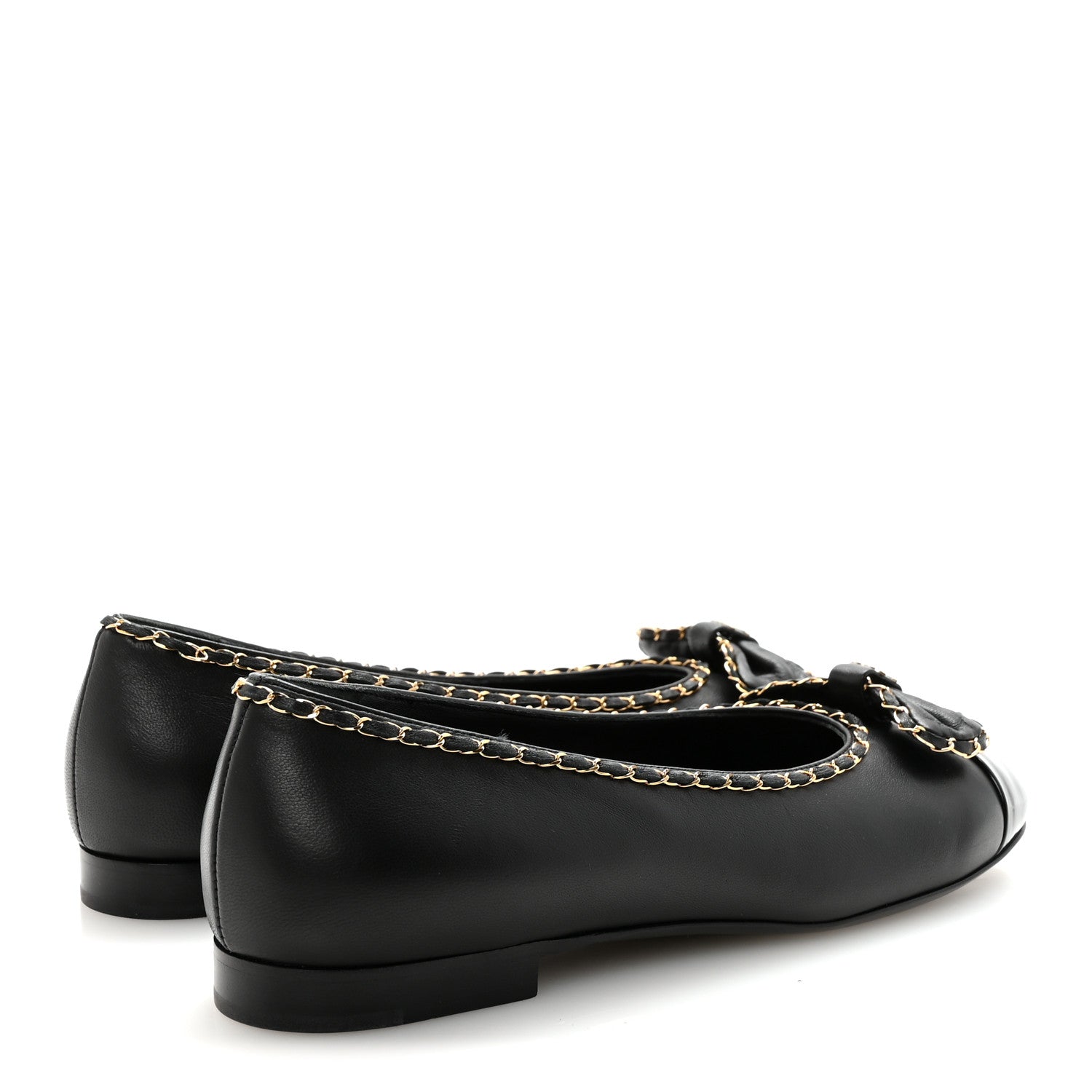 Lambskin Patent Cap Toe Chain Around Ballerina Flats 38.5 Black