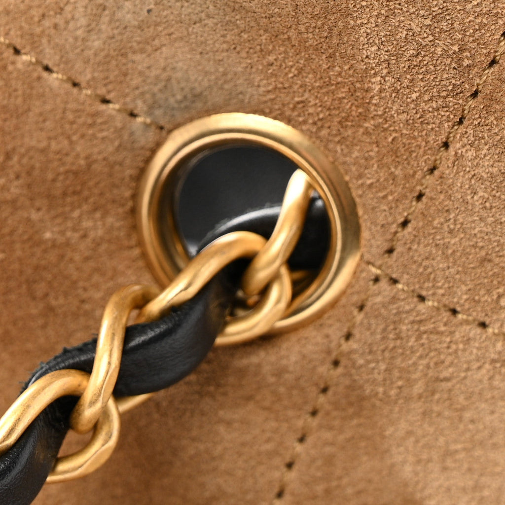 Chanel Suede Calfskin Shiny Lambskin Quilted Coco Base Shopping Bag Beige Black