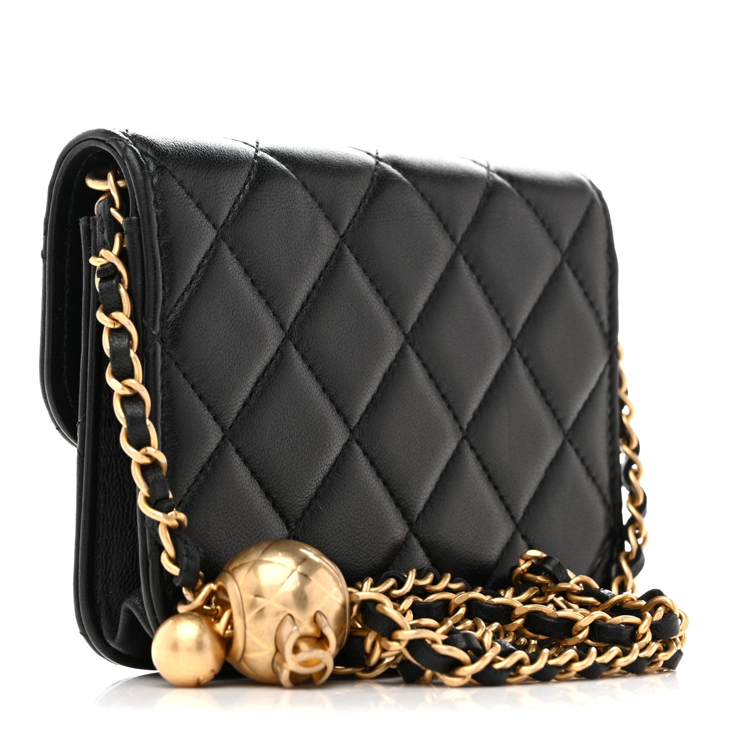 Chanel Lambskin Quilted Pearl Crush Clutch With Chain Black