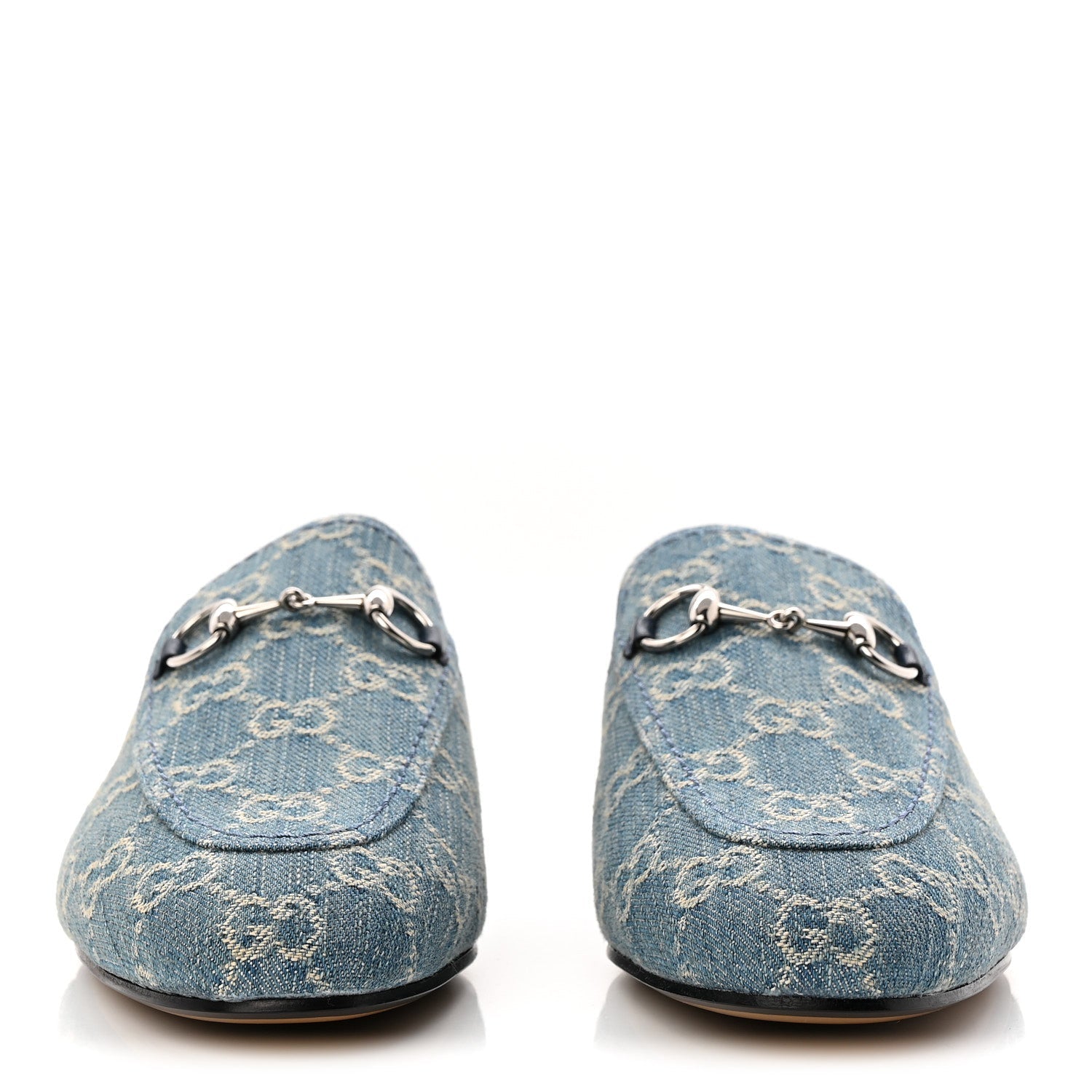 Gucci New Denim GG Malaga Kid Womens Princetown Slippers 37.5 Light Blue Royale