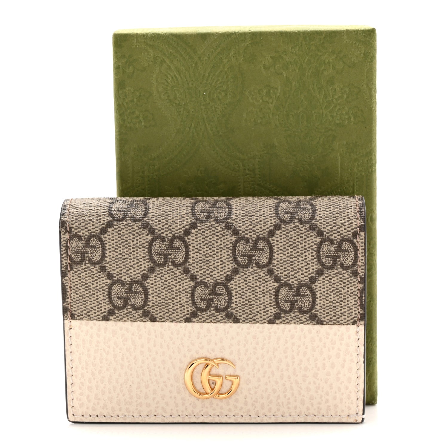Gucci Dollar Calfskin GG Supreme Monogram GG Marmont Card Case Mystic White Beige Ebony