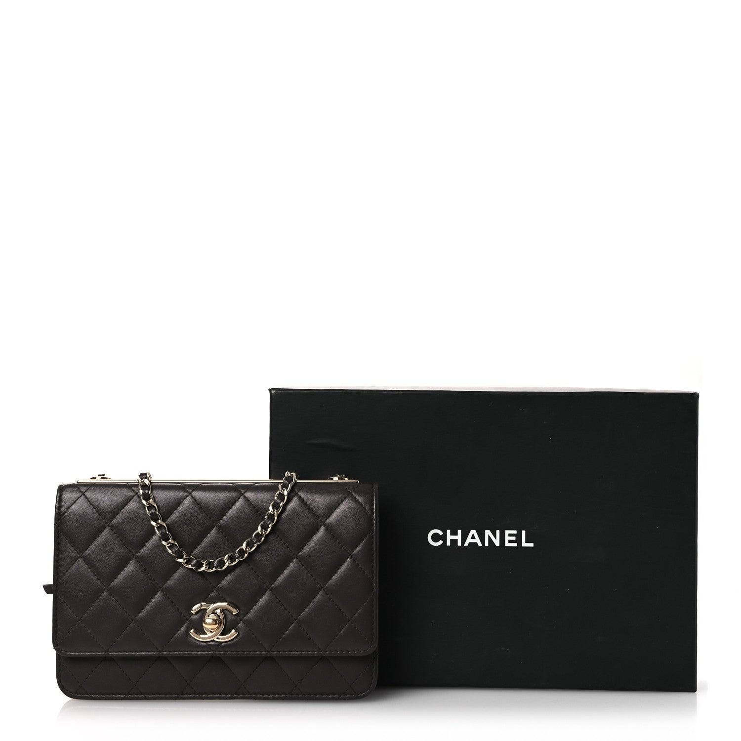 Chanel Lambskin Quilted Trendy CC Wallet On Chain WOC Dark Brown