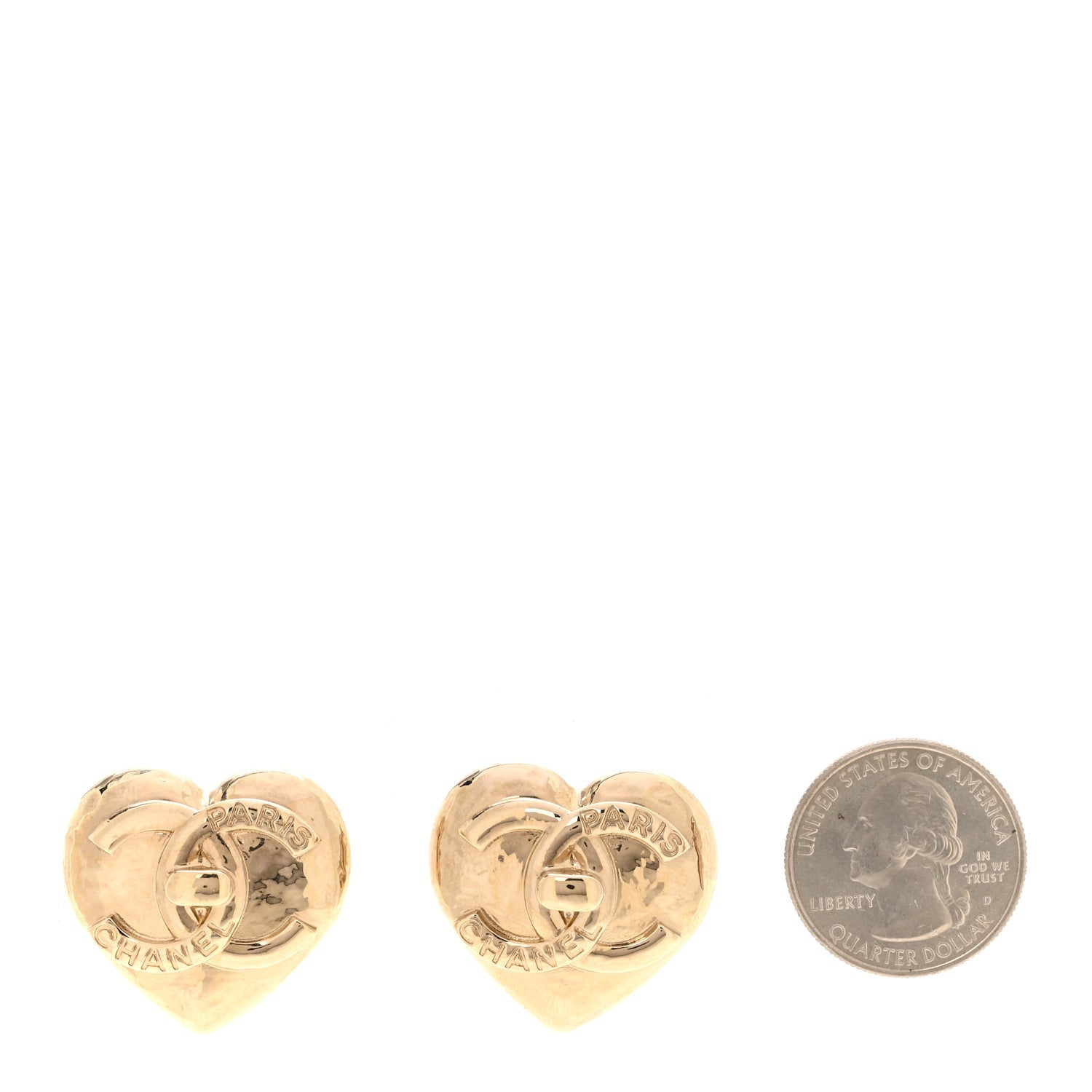 Metal CC Heart Turnlock Earrings Gold