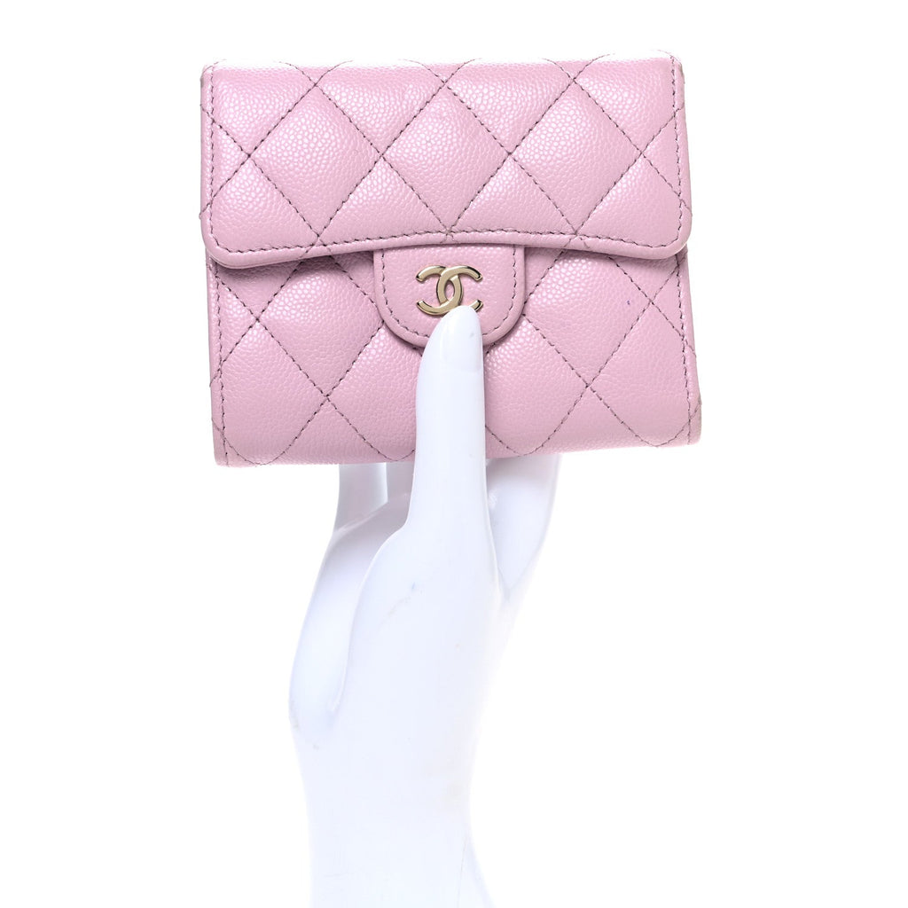 Caviar Quilted Compact Flap Wallet Light Pink