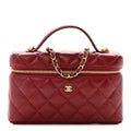 Lambskin Quilted Top Handle Slim Vanity With Chain Burgundy