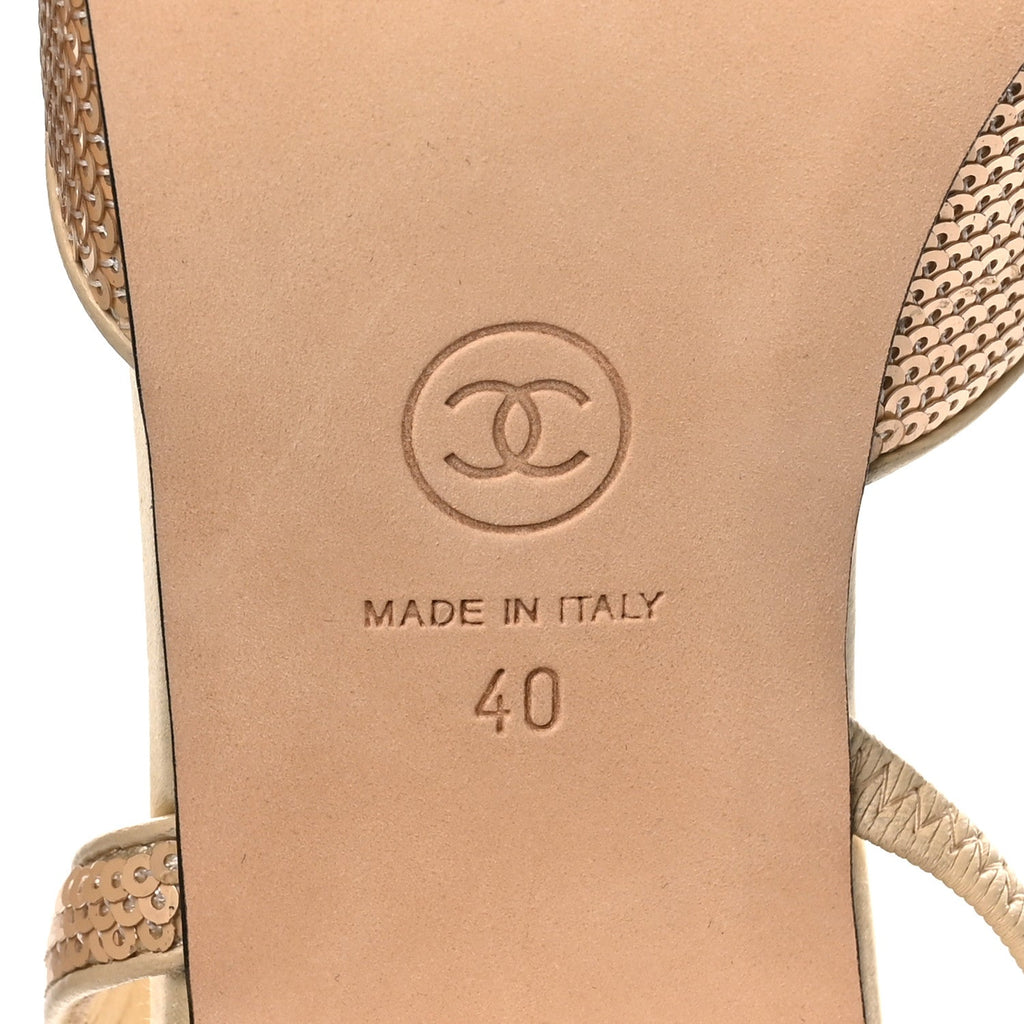 Chanel Sequin Grosgrain Cap Toe CC Slingback Pumps 40 Beige Black