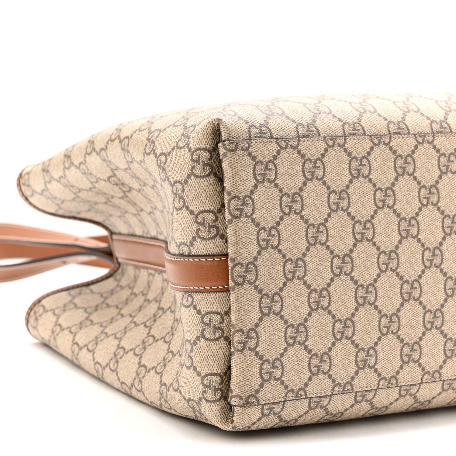 Gucci GG Supreme Monogram Emblem Large Tote Bag Beige Dark Brown