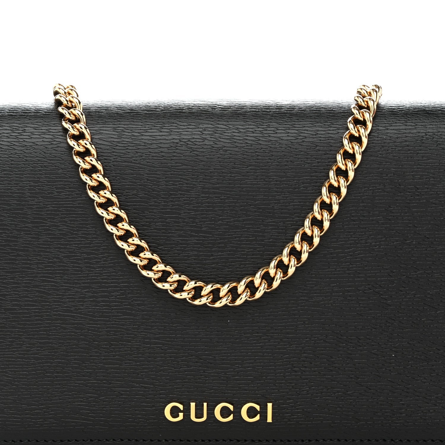 Gucci Textured Calfskin Script Logo Wallet On Chain Black