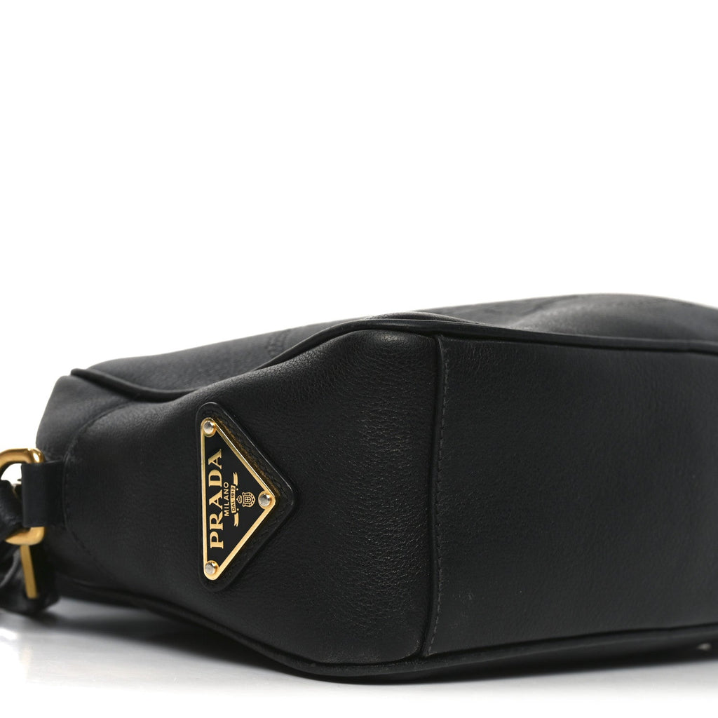 Prada Glace Calfskin Embossed Logo Crossbody Black