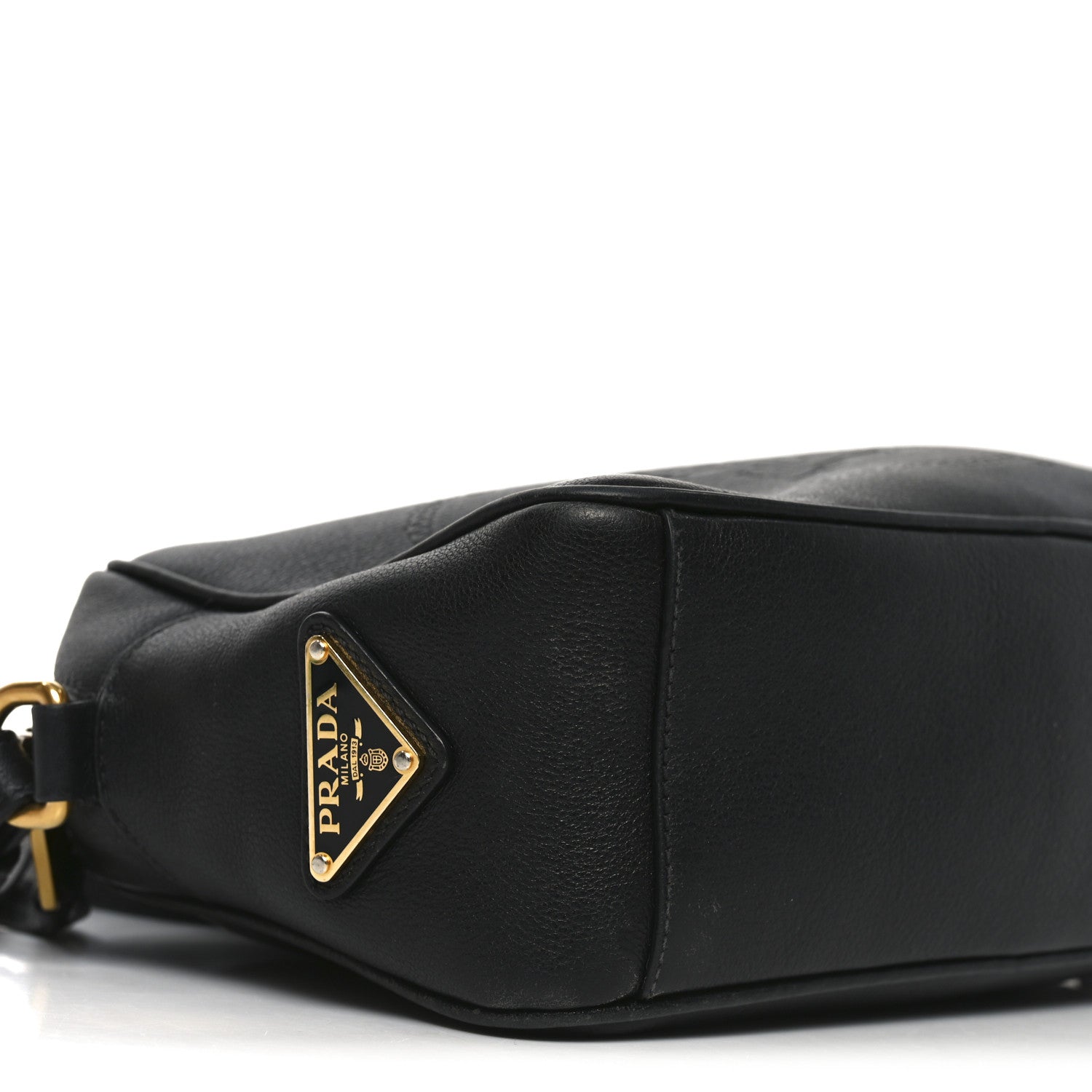 Prada Glace Calfskin Embossed Logo Crossbody Black