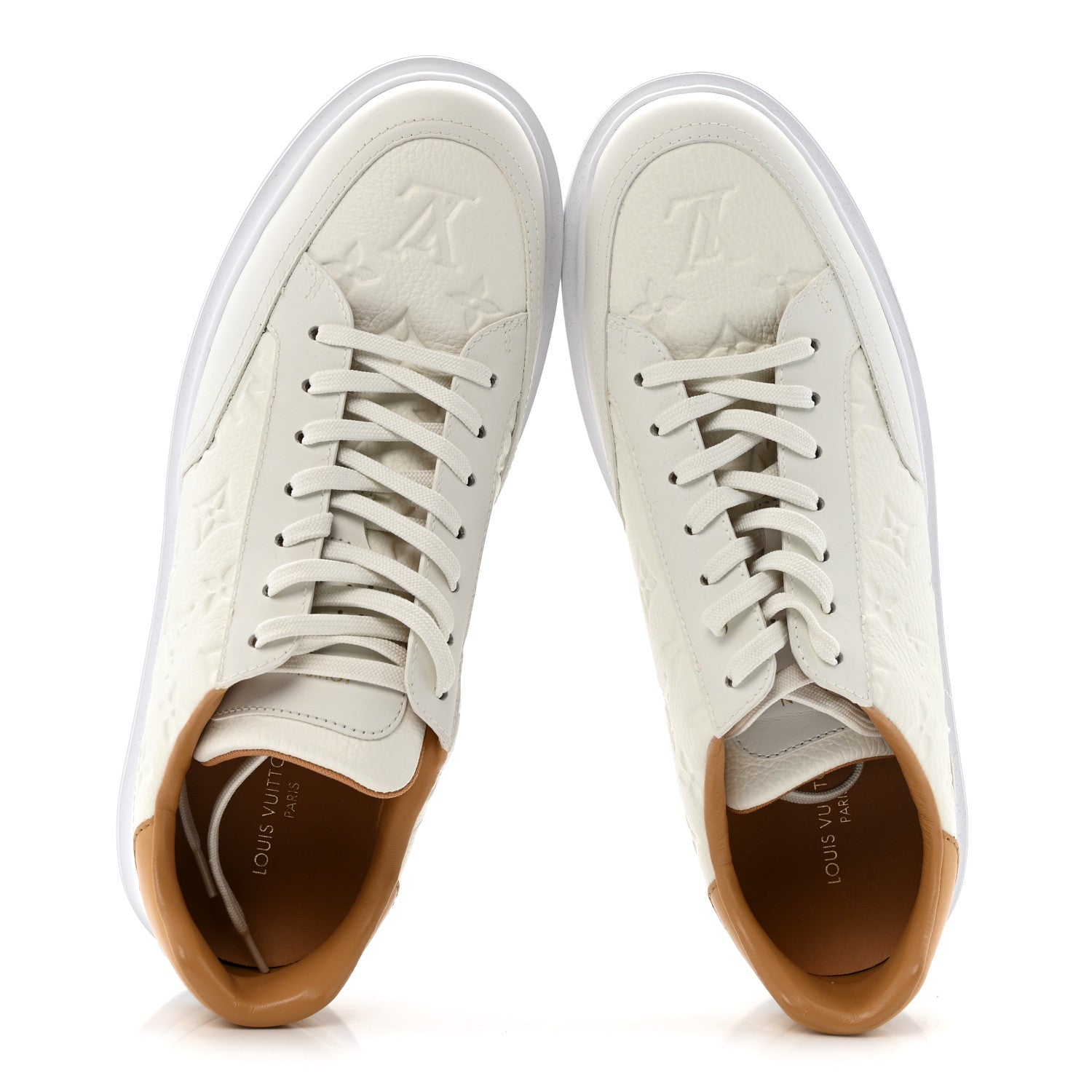 Louis Vuitton Grained Calfskin Embossed Monogram Mens Beverly Hills Sneakers 8.5 White