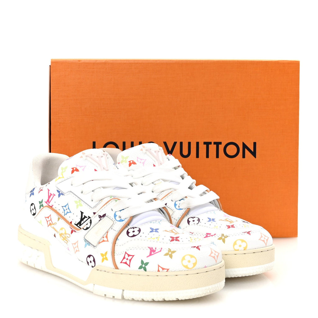 Louis Vuitton LV X TM Calfskin Monogram Multicolor Womens LV Trainer Sneakers 37.5 White