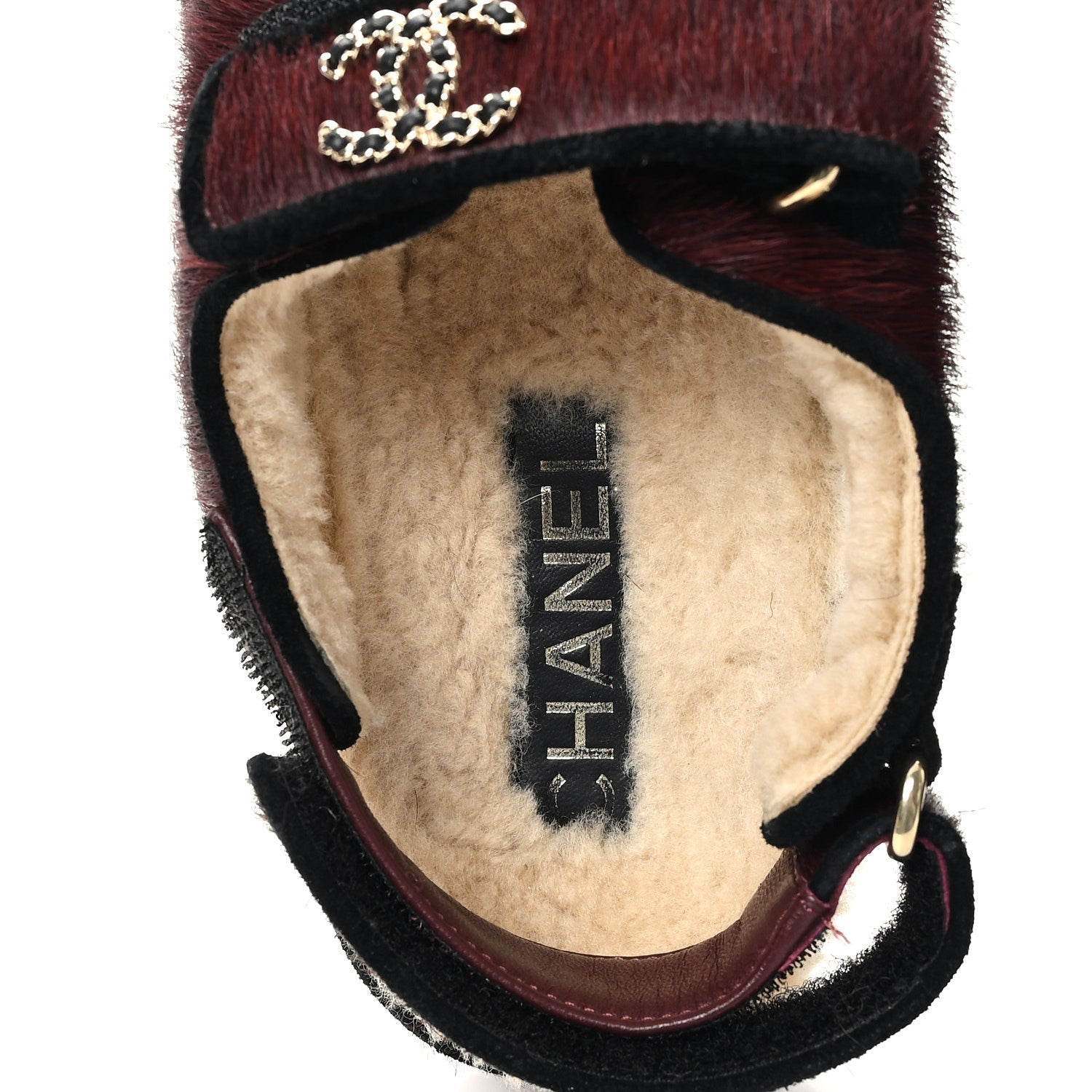 Calf Hair Suede Shearling Dad Sandals 37.5 Burgundy Black